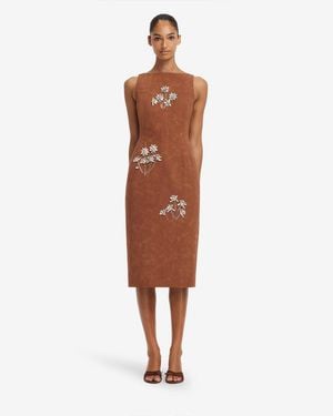 LEO LIN Eleanor Embellished Vegan Suede Midi Dress - Brown