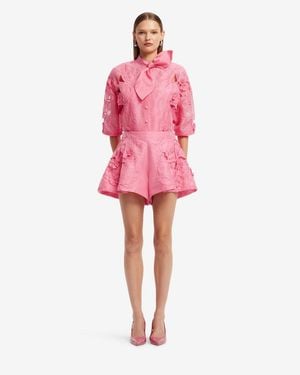 LEO LIN Brooklyn Appliqué Bow Puff Sleeve Top - Pink