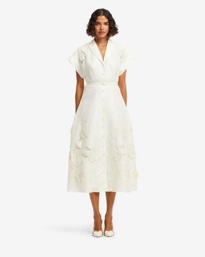 LEO LIN Aubrey Appliqué Shirt Midi Dress - White