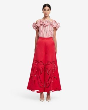 LEO LIN Theodora Palm Pants - Red