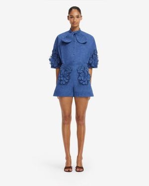 LEO LIN Tessa Appliqué Vegan Suede Shorts - Blue