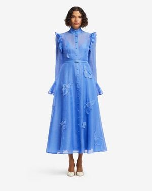 LEO LIN Katrina Appliqué Butterfly Sleeve Midi Dress - Blue