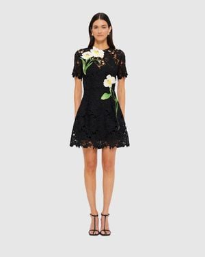 LEO LIN Margot Embroidered Lace Mini Dress - Black