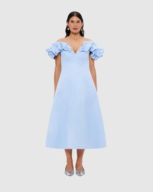 LEO LIN Annie Off Shoulder Frill Midi Dress - Blue