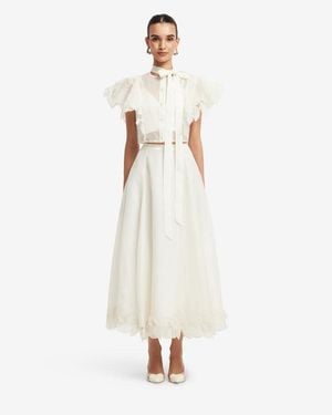 LEO LIN Jasmine Appliqué Flutter Sleeve Top - White