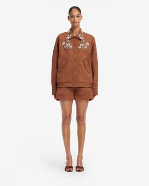 LEO LIN Astrid Embellished Vegan Suede Jacket - Brown