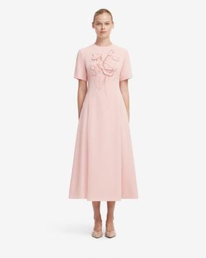 LEO LIN Caroline Appliqué Short Sleeve Midi Dress - Pink