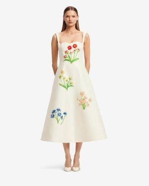 LEO LIN Beatrice Embellished Wool Midi Dress - Metallic