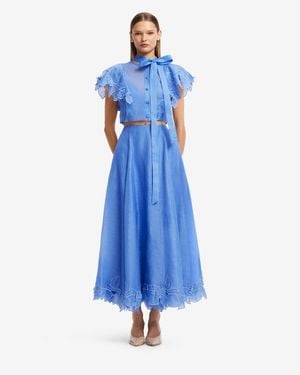 LEO LIN Jasmine Appliqué Flutter Sleeve Top - Blue