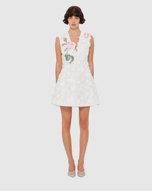 LEO LIN Briana V Neck Embroidered Lace Mini Dress - White