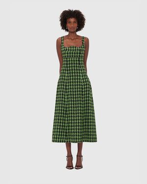 LEO LIN Odette Tweed Midi Dress - Green