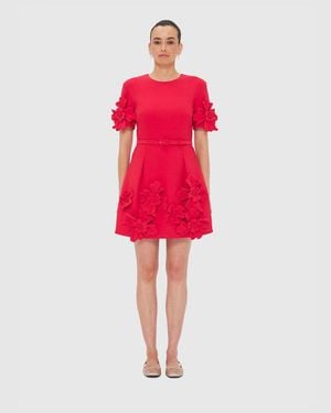 LEO LIN Aurelie Floral Appliqué Mini Dress - Red