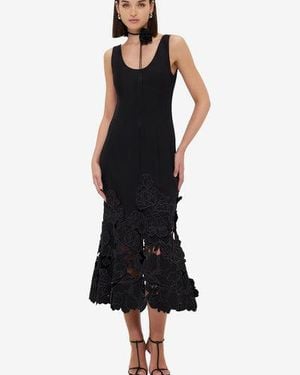 LEO LIN Emily Appliqué Midi Dress - Black