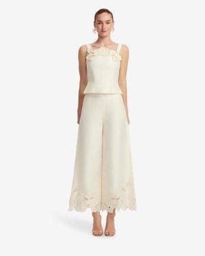 LEO LIN Theodora Linen Appliqué Pants - Natural