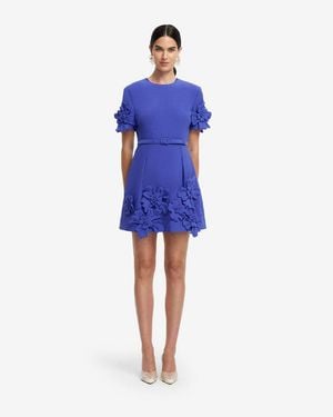 LEO LIN Aurelie Floral Appliqué Short Sleeve Mini Dress - Blue