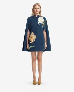 LEO LIN Sloane Embroidered Wool Cape Jacket - Blue