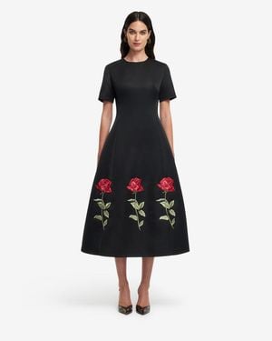 LEO LIN Caroline Embellished Rose Midi Dress - Black