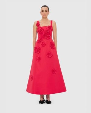LEO LIN Rianne Floral Appliqué Maxi Dress - Red
