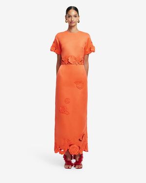 LEO LIN Kyra Appliqué Maxi Skirt - Orange