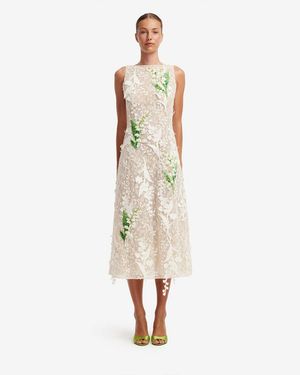 LEO LIN Cleo Embellished Lace Sleeveless Midi Dress - Metallic