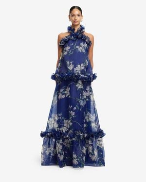 LEO LIN Michelle Ruffled Halterneck Top - Blue