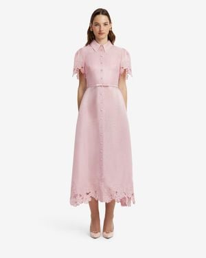 LEO LIN Bianca Appliqué Short Sleeve Midi Dress - Pink
