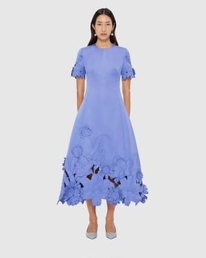 LEO LIN Caroline Appliqué Short Sleeve Midi Dress - Blue