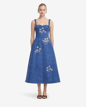 LEO LIN Beatrice Embellished Vegan Suede Midi Dress - Blue