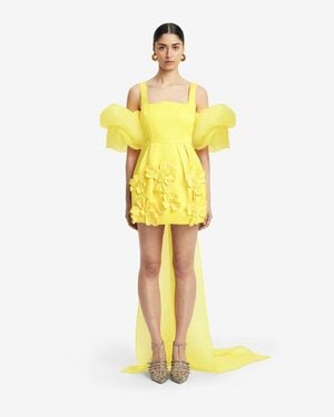 LEO LIN Leonora Organza Puff Sleeve Cape - Yellow