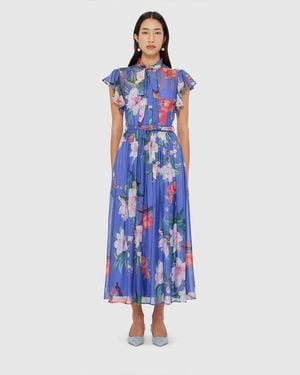 LEO LIN Grace Flutter Sleeve Midi Dress - Blue