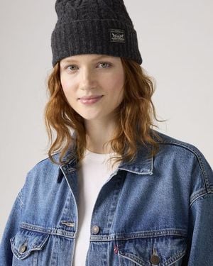 Levi's Holiday Cable Knit Backpatch Beanie - Blue