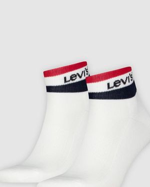 Levi's Mid Cut Sport Stripe Socks 2 Pack - White