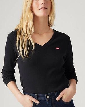 Levi's T Shirt Essential Housemark A Manica Lunga - Nero