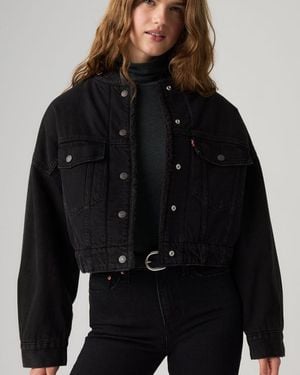 Levi's Collarless Cropped Sherpa Trucker Jacket - Black