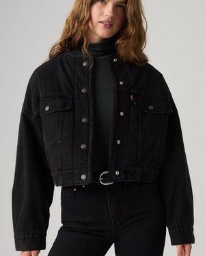 Levi's Collarless Cropped Sherpa Trucker Jacket - Negro