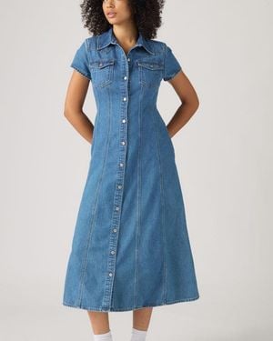 Levi's Short Sleeve Flare Western Lightweight Dress - Azul