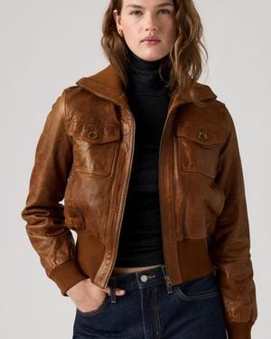 Levi's Kira Shrunken Leather Bomber Jacket - Marrone