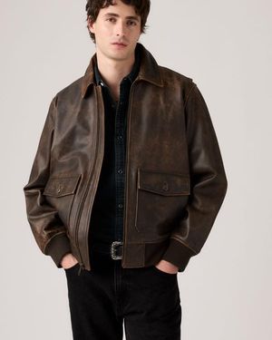 Levi's Clayton Leather Aviator Jacket - Brown