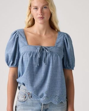 Levi's Darling Short Sleeve Cutwork Blouse - Blue