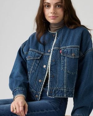 Levi's Collarless Cropped Sherpa Trucker Jacket - Blue