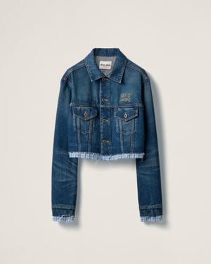 Miu Miu Washed Denim Blouson Jacket - Blue