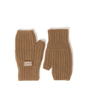 Miu Miu Wool And Cashmere Gloves - Natural