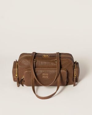 Miu Miu Pocket Washed Nappa Leather Bag - Brown