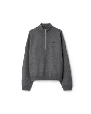 Miu Miu Cashmere And Jersey Zipper Sweater - Gray