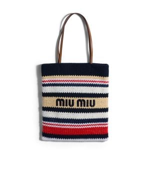 Miu Miu Raffia-Effect Woven Tote Bag - Black
