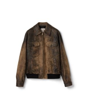 Miu Miu Waxed Suede Leather Jacket - Brown