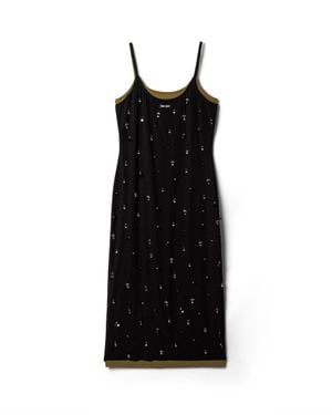 Miu Miu Embroidered Stretch Georgette Dress - Black
