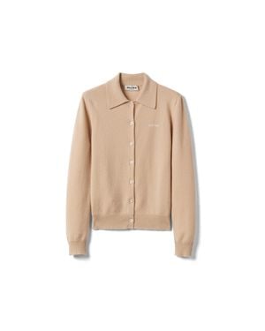 Miu Miu Intarsia-Knit Logo Cardigan - Natural