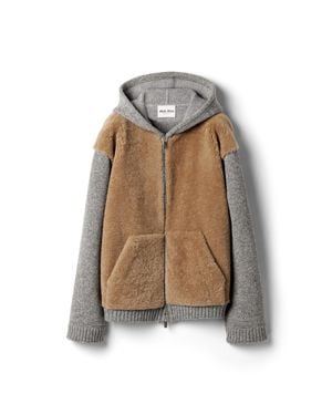 Miu Miu Wool, Cashmere And Shearling Zipper Blouson Jacket - Natural
