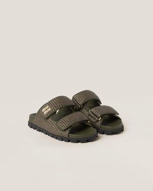 Miu Miu Sporty Raffia-Effect Woven Fabric Sandals in Natural